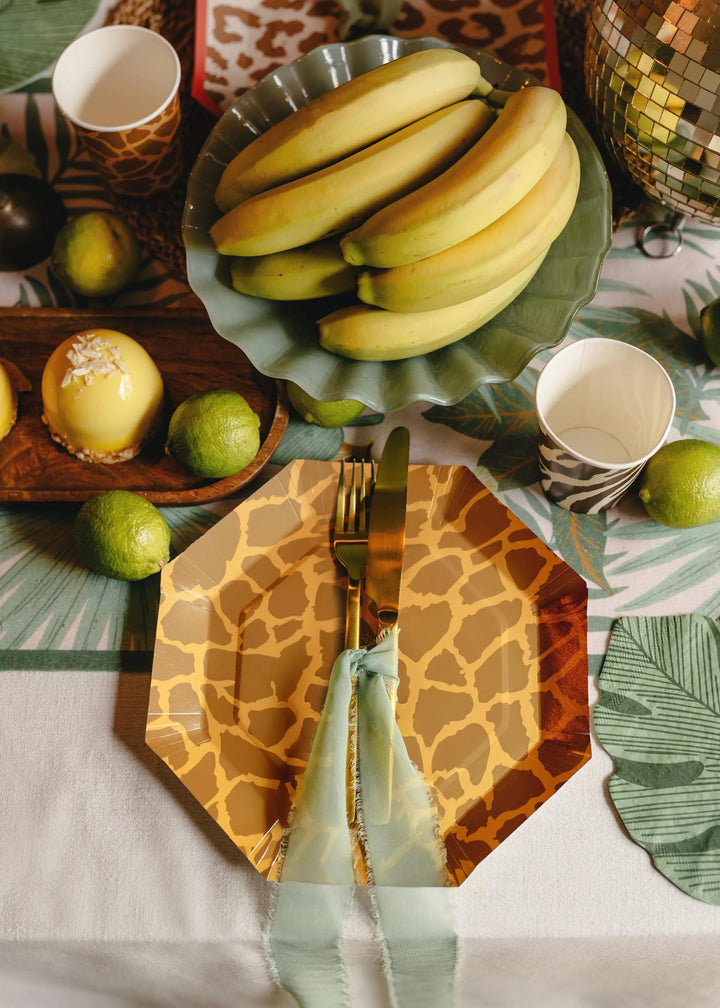 Safari Animal Print Paper Plates - Jungle Theme Birthday Tableware - Zebra Leopard, Giraffe Octagonal Plates - Wild One Decor - Pack Of 8 - Jolie Fete UK