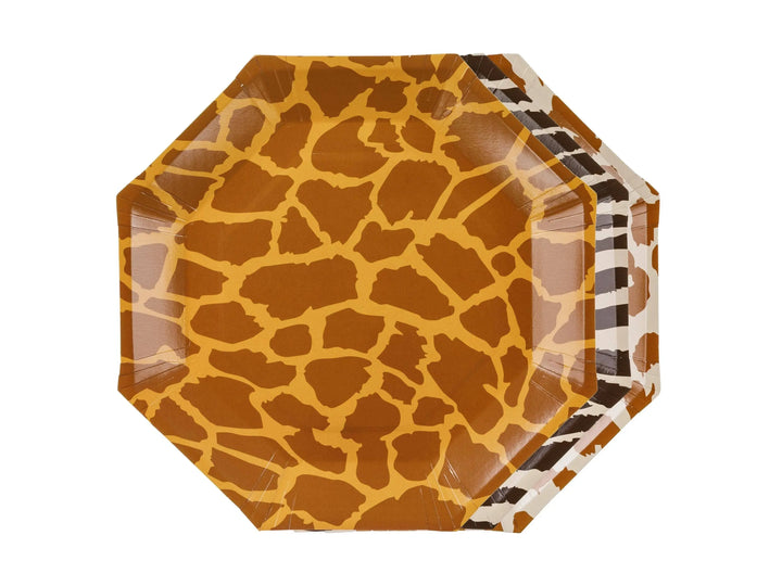 Safari Animal Print Paper Plates - Jungle Theme Birthday Tableware - Zebra Leopard, Giraffe Octagonal Plates - Wild One Decor - Pack Of 8 - Jolie Fete UK