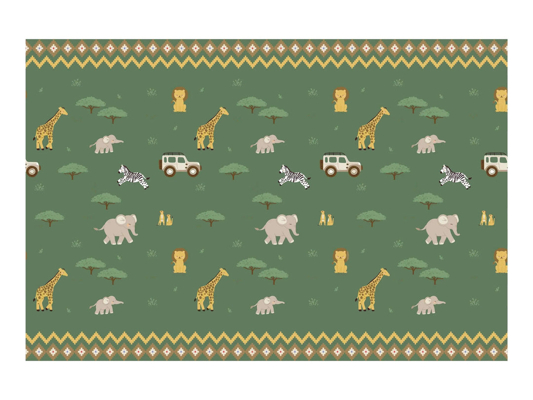 Safari Tablecloth - Kids Jungle Table Cover - Green Poly Cotton Tablecloth - First Birthday Party - Wild One Decor - Jolie Fete UK