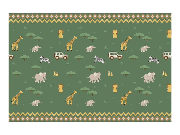 Safari Tablecloth - Kids Jungle Table Cover - Green Poly Cotton Tablecloth - First Birthday Party - Wild One Decor - Jolie Fete UK