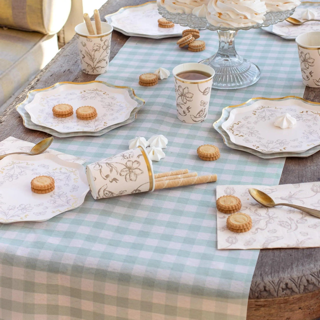Sage Green Gingham Table Runner - Non-Woven Fabric Table Runner - Picnic Theme Table Decor - Baby Shower Supplies - Garden Party Decor - 5m - Jolie Fete UK