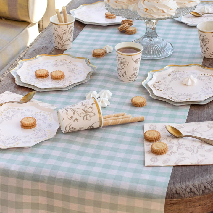 Sage Green Gingham Table Runner - Non-Woven Fabric Table Runner - Picnic Theme Table Decor - Baby Shower Supplies - Garden Party Decor - 5m - Jolie Fete UK