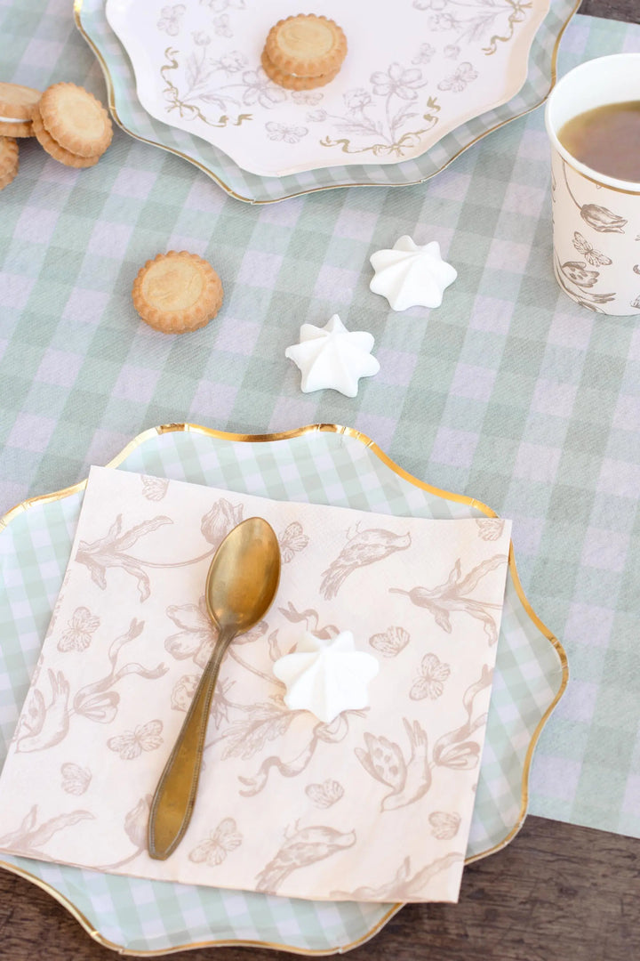Sage Green Gingham Table Runner - Non-Woven Fabric Table Runner - Picnic Theme Table Decor - Baby Shower Supplies - Garden Party Decor - 5m - Jolie Fete UK