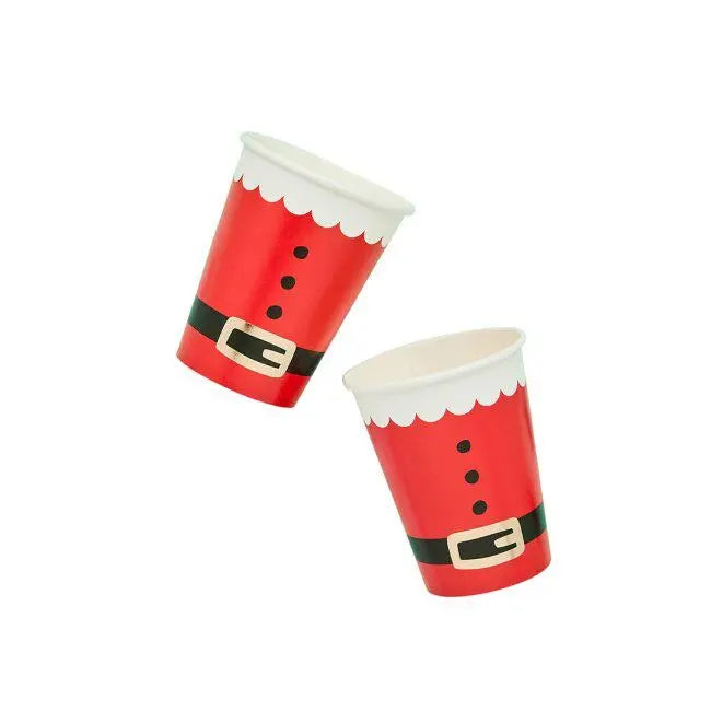 Santa Christmas Paper Cups - Kids Christmas Party Cups - Festive Tableware - Xmas Party Supplies - Santa Claus Party Cups - Pack of 8 - Jolie Fete UK