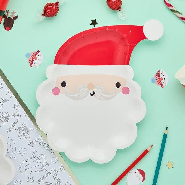 Santa Shaped Christmas Paper Plates - Christmas Party Tableware - Festive Santa Face Plates - Xmas Party Supplies - Pack of 8 - Jolie Fete UK