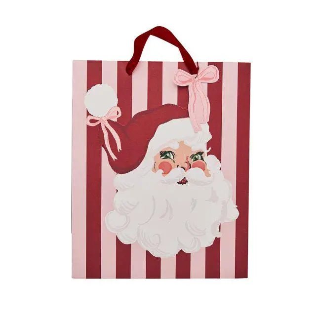 Santa & Stripe Medium Christmas Gift Bag - Vintage Santa Gift Bag - Pink and Red Christmas Present Bag - Xmas Party Favour Bag - Gift Wrap - Jolie Fete UK