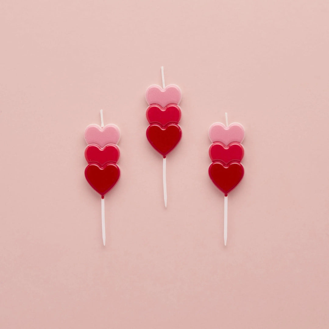 Stacked Heart Candles - Ombre Pink and Red Cake Candles - Valentine’s Day Heart Candles - Romantic Anniversary & Engagement Decor -Pack Of 3 - Jolie Fete UK