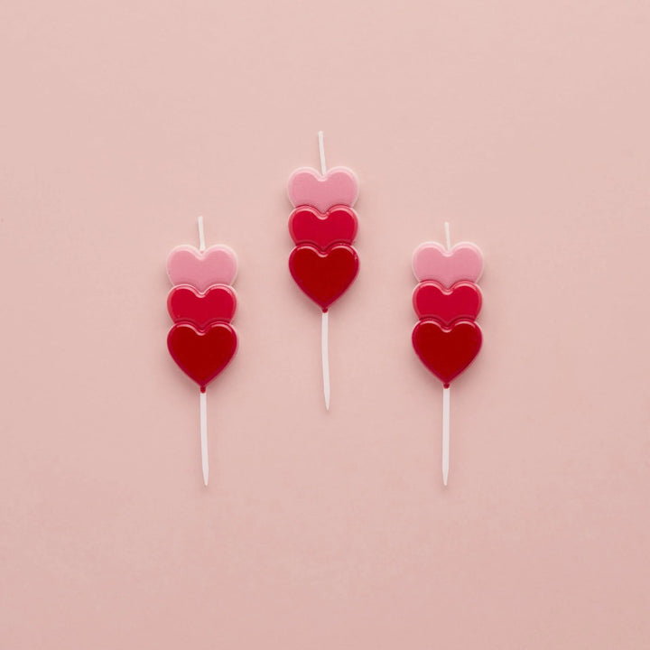 Stacked Heart Candles - Ombre Pink and Red Cake Candles - Valentine’s Day Heart Candles - Romantic Anniversary & Engagement Decor -Pack Of 3 - Jolie Fete UK