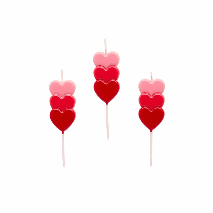 Stacked Heart Candles - Ombre Pink and Red Cake Candles - Valentine’s Day Heart Candles - Romantic Anniversary & Engagement Decor -Pack Of 3 - Jolie Fete UK