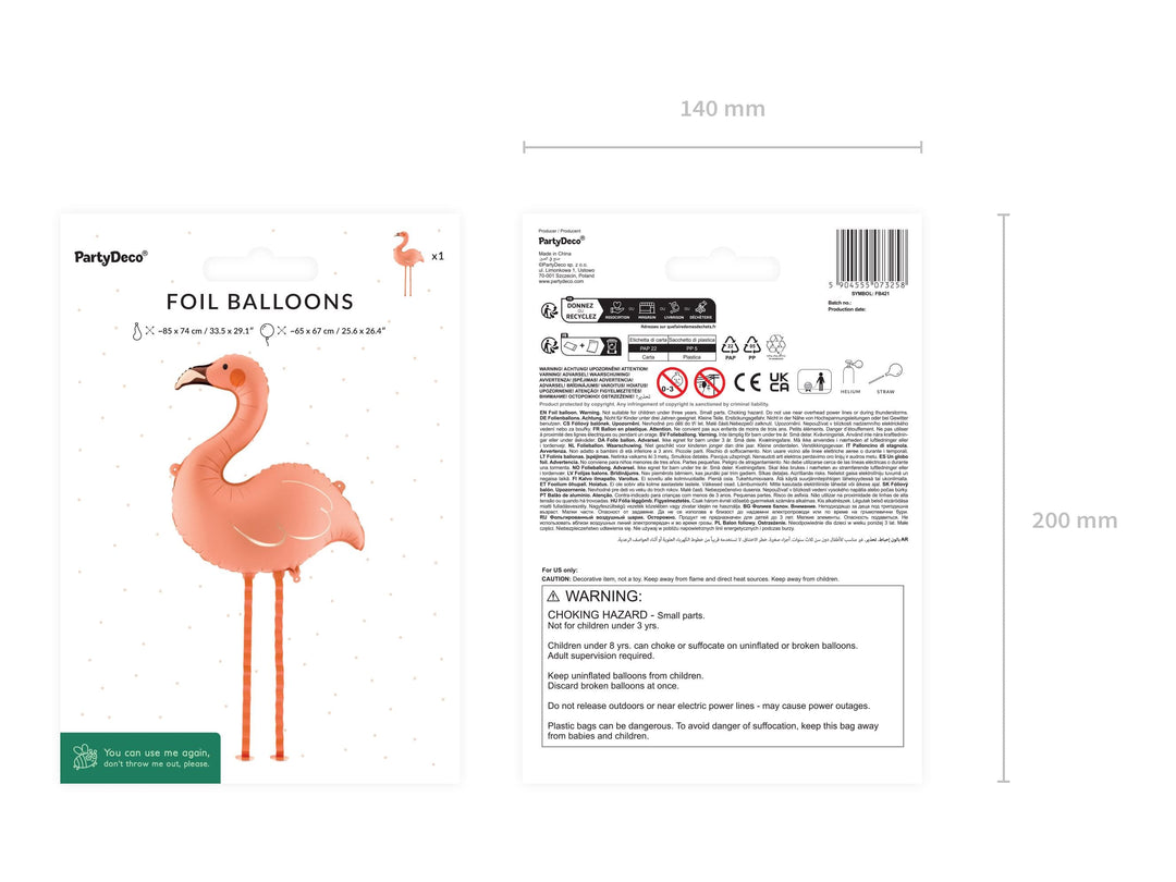 Standing Flamingo Foil Balloon - Coral Tropical Decor - Floating Party Decoration - 65x67cm - Summer BBQ Pool Party - Luau Party Supplies - Jolie Fete UK