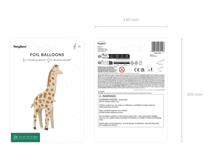 Standing Giraffe Balloon - Giant Foil Balloon - Safari Birthday Decor - Jungle Animal Balloons - Wild One Party - Kids Party Balloon - Jolie Fete UK