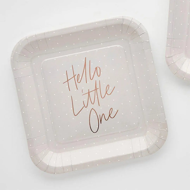 Stork Baby Shower Cupcake Toppers - Hello Little One Food Picks - Rose Gold & Grey Decorations - Pack of 6 - Jolie Fete UK