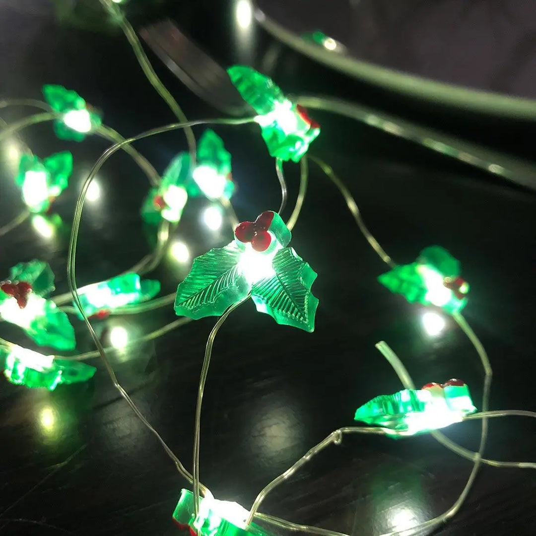 String Lights With Holly Leaves - Christmas Lights - Christmas Decorations - Christmas Table Lights - Holiday Decor - 3m - Jolie Fete UK