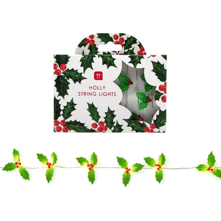 String Lights With Holly Leaves - Christmas Lights - Christmas Decorations - Christmas Table Lights - Holiday Decor - 3m - Jolie Fete UK