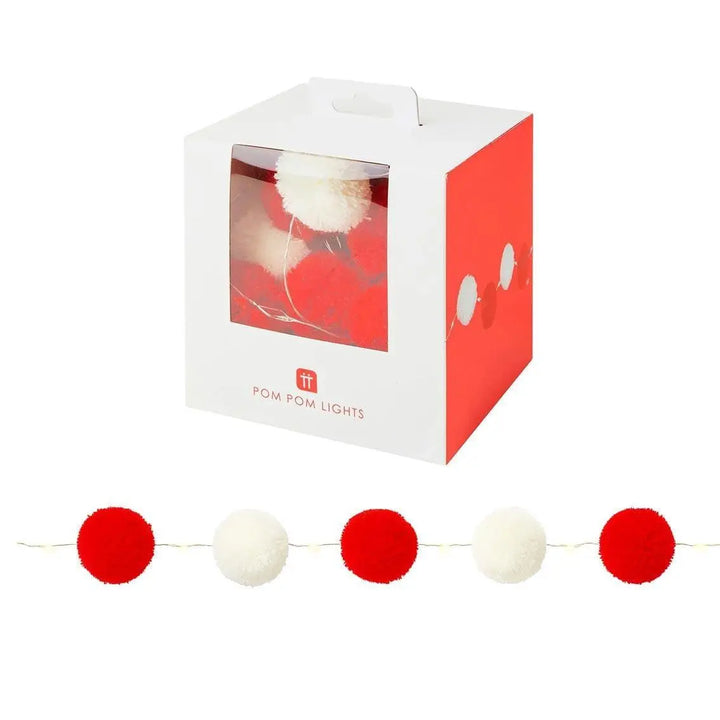 String Lights With Red & White Pom Poms - Christmas Lights - Christmas Decorations - Christmas Table Lights - Jolie Fete UK