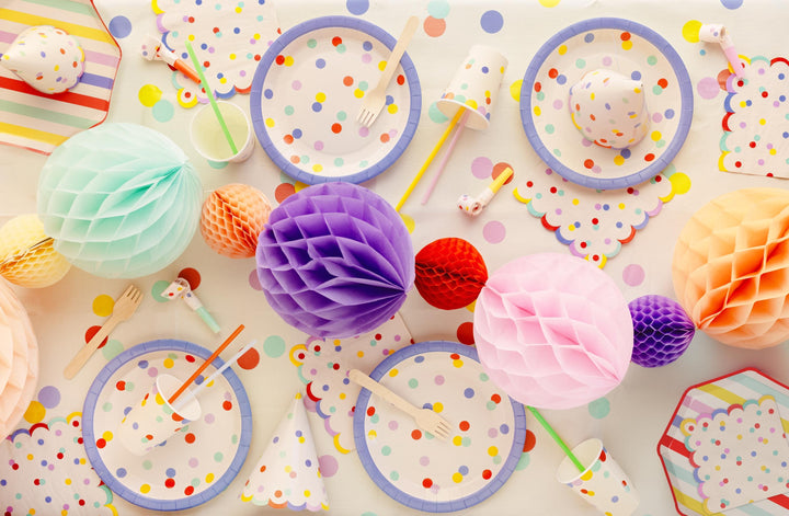 Striped Paper Plates - Summer Party Tableware - Rainbow Picnic Decor - Octagon Plates - Multicoloured Partyware - BBQ Supplies - Pack Of 6 - Jolie Fete UK