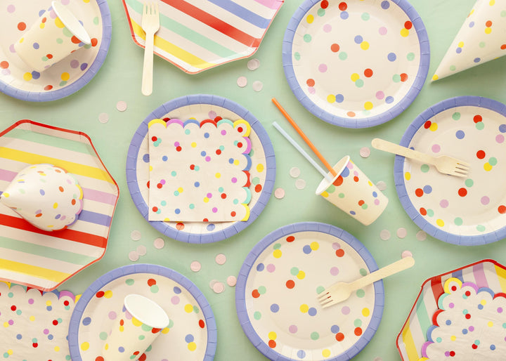 Striped Paper Plates - Summer Party Tableware - Rainbow Picnic Decor - Octagon Plates - Multicoloured Partyware - BBQ Supplies - Pack Of 6 - Jolie Fete UK