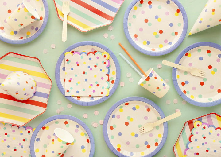 Striped Paper Plates - Summer Party Tableware - Rainbow Picnic Decor - Octagon Plates - Multicoloured Partyware - BBQ Supplies - Pack Of 6 - Jolie Fete UK