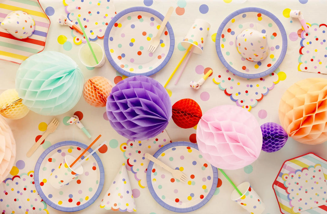 Striped Paper Plates - Summer Party Tableware - Rainbow Picnic Decor - Octagon Plates - Multicoloured Partyware - BBQ Supplies - Pack Of 6 - Jolie Fete UK