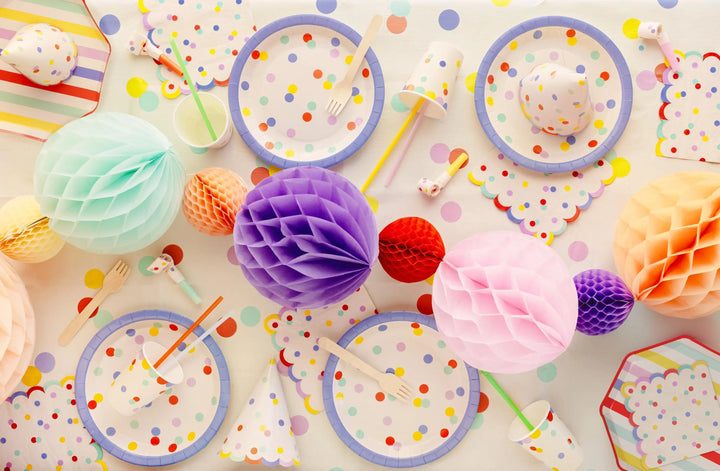 Striped Paper Plates - Summer Party Tableware - Rainbow Picnic Decor - Octagon Plates - Multicoloured Partyware - BBQ Supplies - Pack Of 6 - Jolie Fete UK