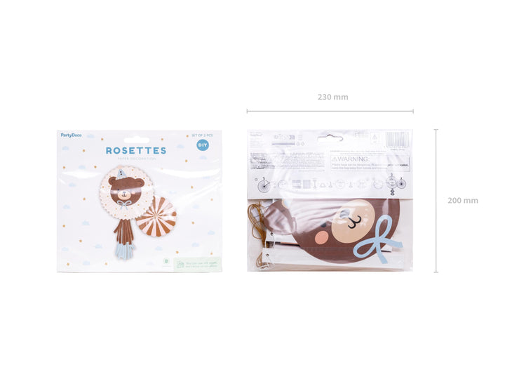 Teddy Bear Decorative Rosettes - 1st Birthday Paper Fans - Bearly Wait Theme Party Decor - Neutral Nursery Baby Shower Bunting - Set of 2 - Jolie Fete UK