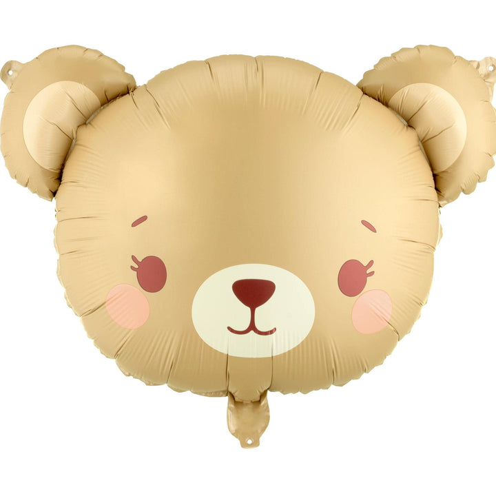 Teddy Bear Face Foil Balloon - 1st Birthday Bear Head Balloon - We Can Bearly Wait Baby Shower Decor - Neutral Beige & Brown Party Prop - Jolie Fete UK