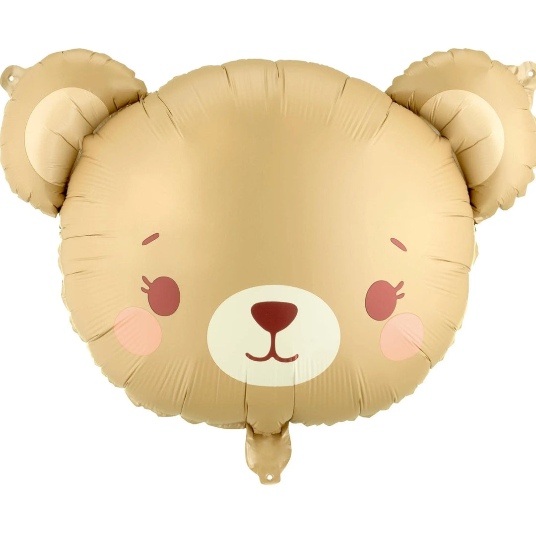 Teddy Bear Face Foil Balloon - 1st Birthday Bear Head Balloon - We Can Bearly Wait Baby Shower Decor - Neutral Beige & Brown Party Prop - Jolie Fete UK