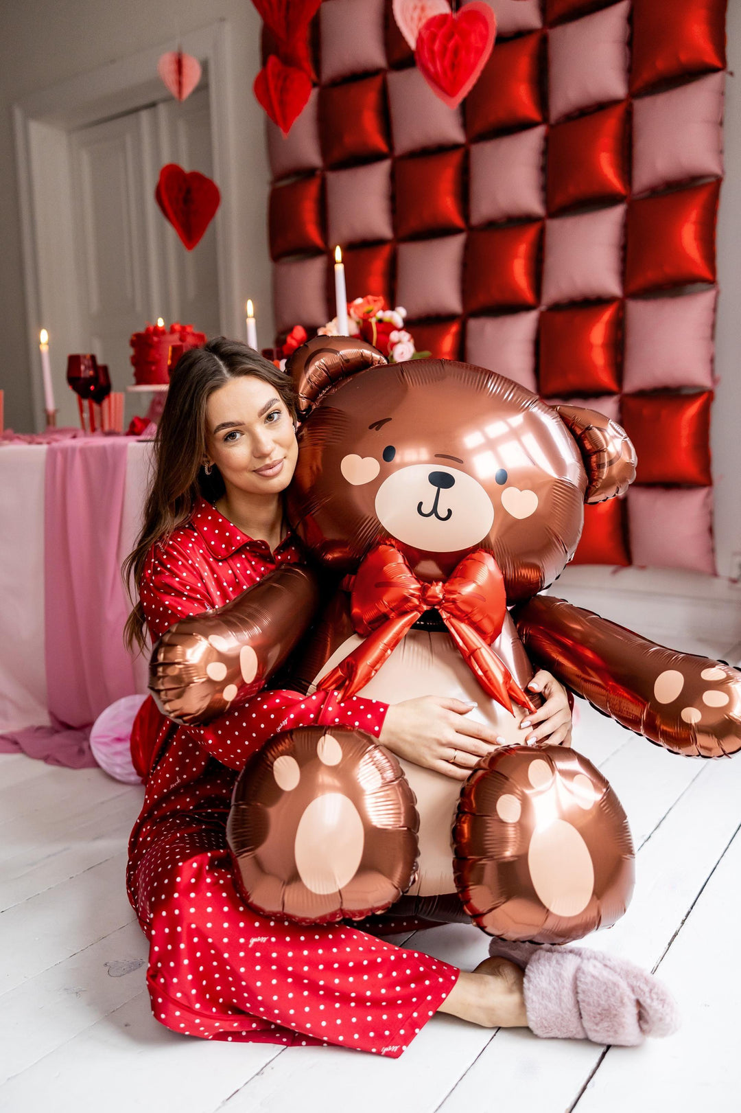 Teddy Bear Foil Balloon - 1st Birthday Air Fill Balloon - Large Sitting 3D Bear Prop - We Can Bearly Wait Baby Shower Decor - No Helium - Jolie Fete UK
