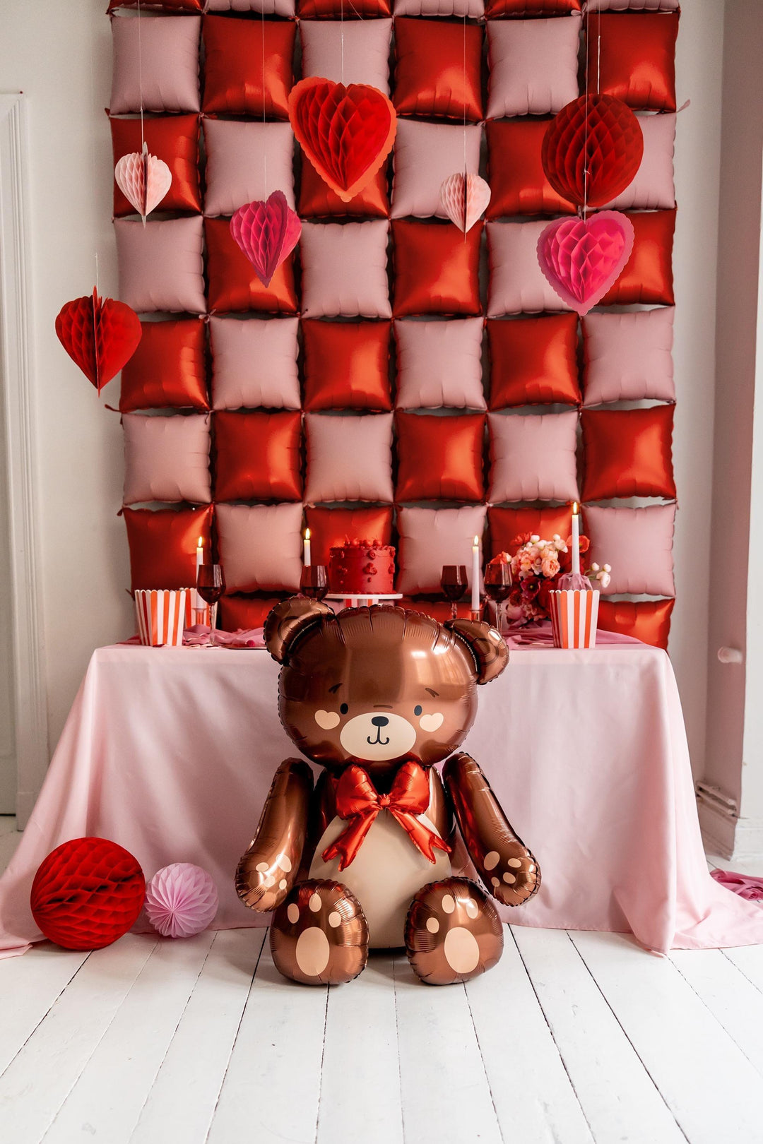 Teddy Bear Foil Balloon - 1st Birthday Air Fill Balloon - Large Sitting 3D Bear Prop - We Can Bearly Wait Baby Shower Decor - No Helium - Jolie Fete UK