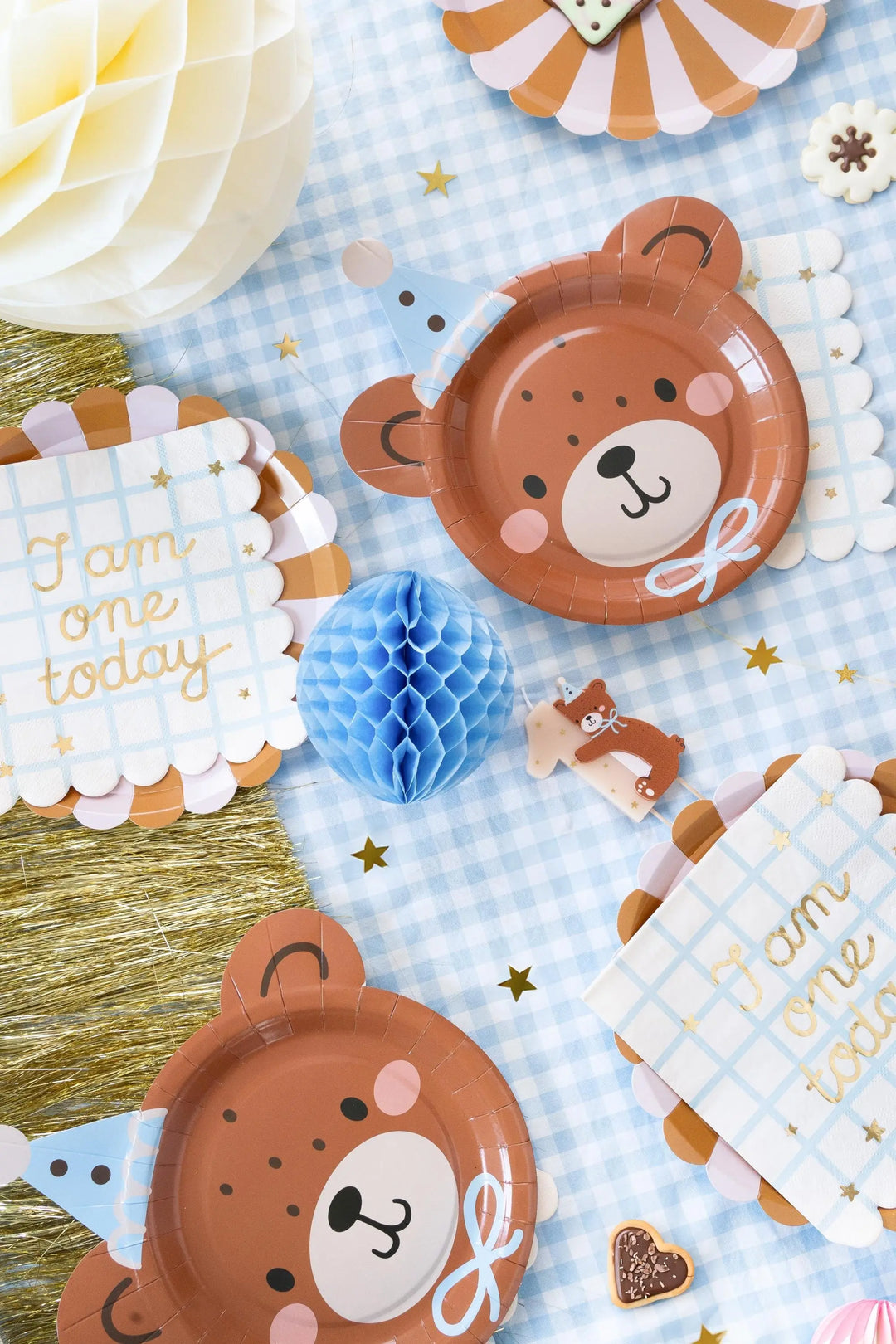 Teddy Bear 1st Birthday Candle - Number 1 Cake Topper - Bearly Wait Theme Party Decor - Neutral Milestone Candle - Teddy Bear Party - 7cm - Jolie Fete UK