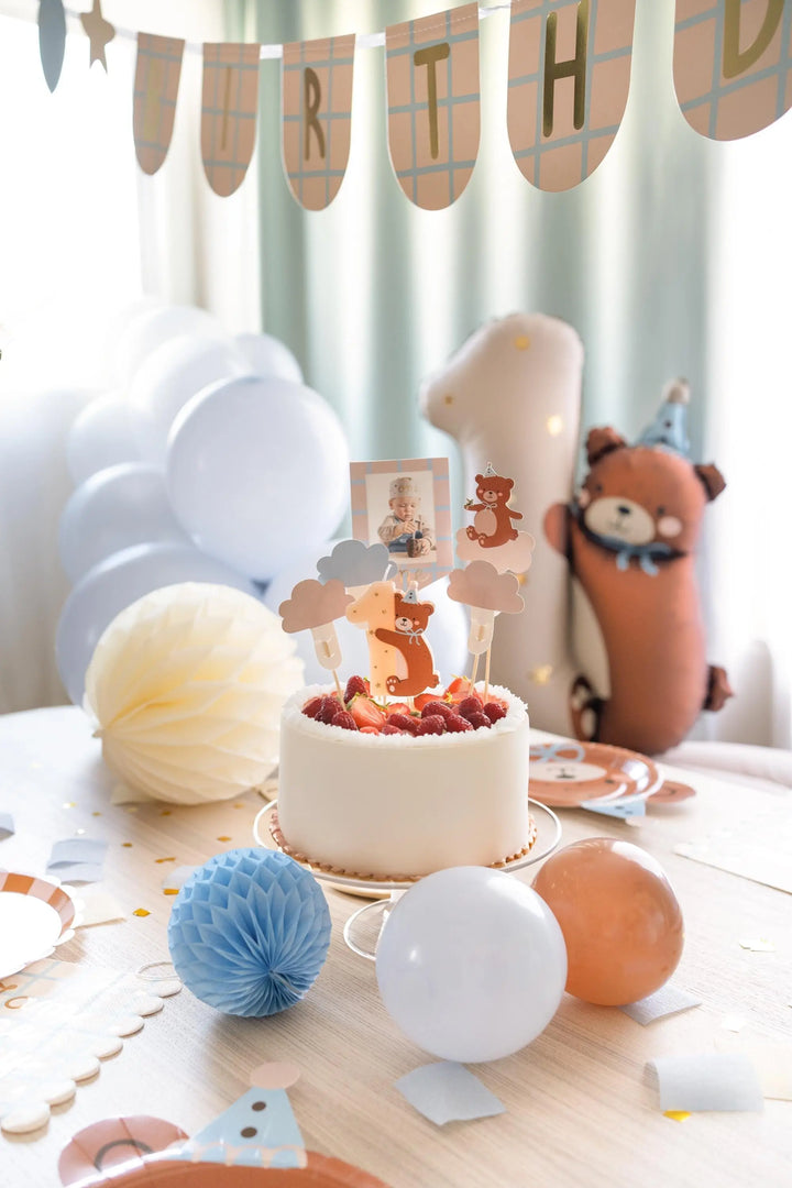Teddy Bear 1st Birthday Candle - Number 1 Cake Topper - Bearly Wait Theme Party Decor - Neutral Milestone Candle - Teddy Bear Party - 7cm - Jolie Fete UK