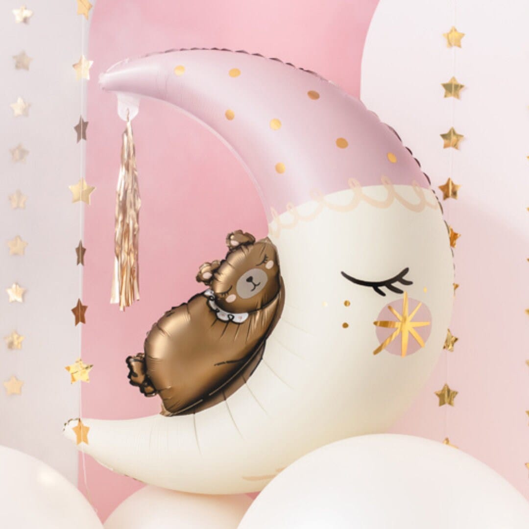 Teddy Bear On The Moon Balloon Blue - Baby Shower Balloon - New Baby Nursery Balloon Decoration - Baby Party Balloon - Gift Helium Balloon - Jolie Fete