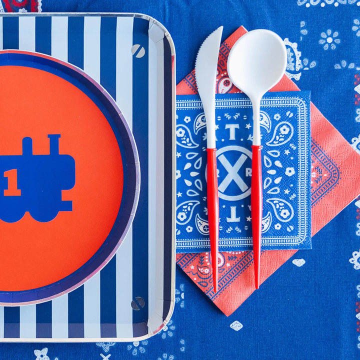 Thomas & Friends Small Bandana Napkins - Train Birthday Party Napkins - Blue Paper Napkins - Thomas Tank Engine Party Supplies - Pack of 24 - Jolie Fete UK