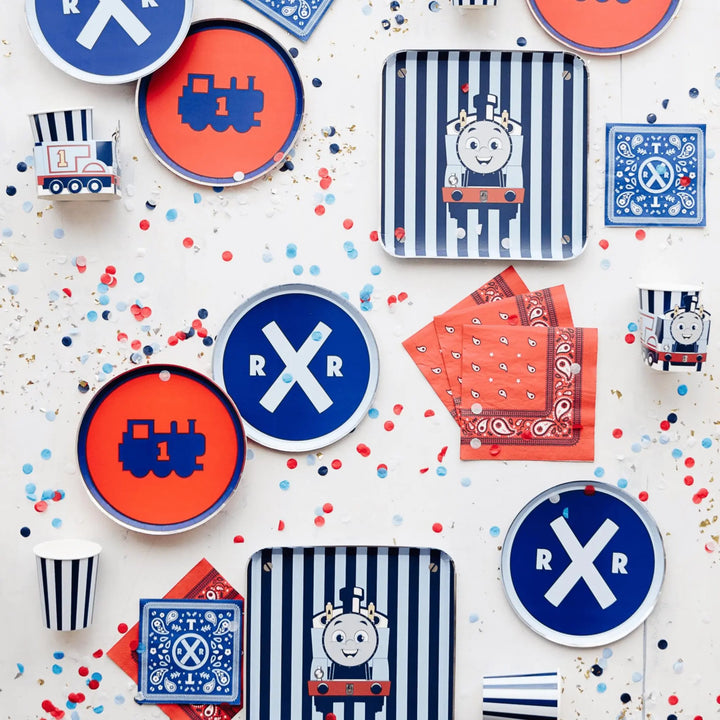 Thomas & Friends Small Bandana Napkins - Train Birthday Party Napkins - Blue Paper Napkins - Thomas Tank Engine Party Supplies - Pack of 24 - Jolie Fete UK