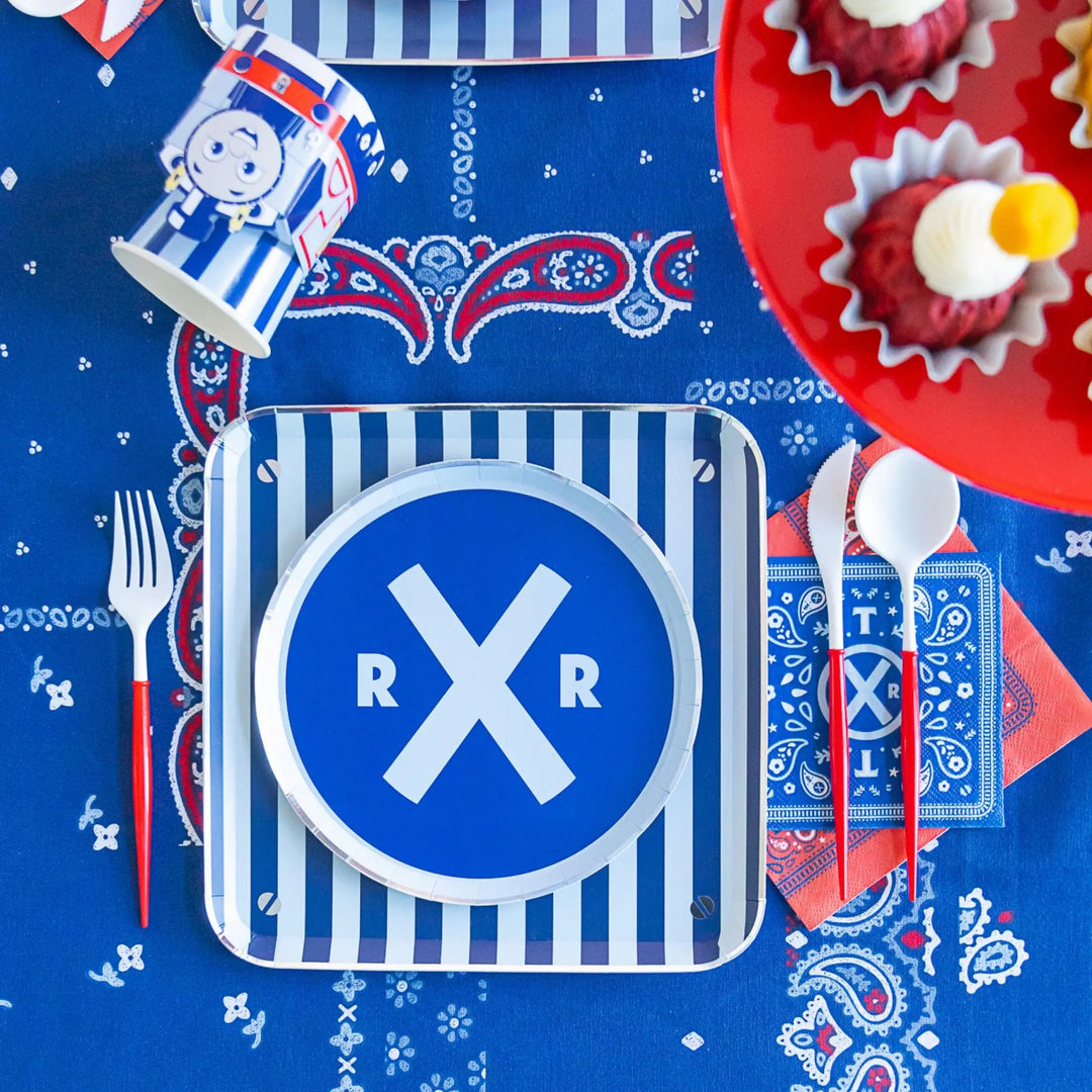 Thomas & Friends Small Plates - Train Birthday Party Tableware - Blue and Red Engine Railroad Two Designs - Kids Party Supplies - Pack of 8 - Jolie Fete UK