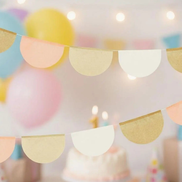 Tissue Paper Garland - Neutral, Cream and Blush Bunting - Baby Shower Bunting - 1st Birthday Garland - Beige Party Decorations - 3m - Jolie Fete UK
