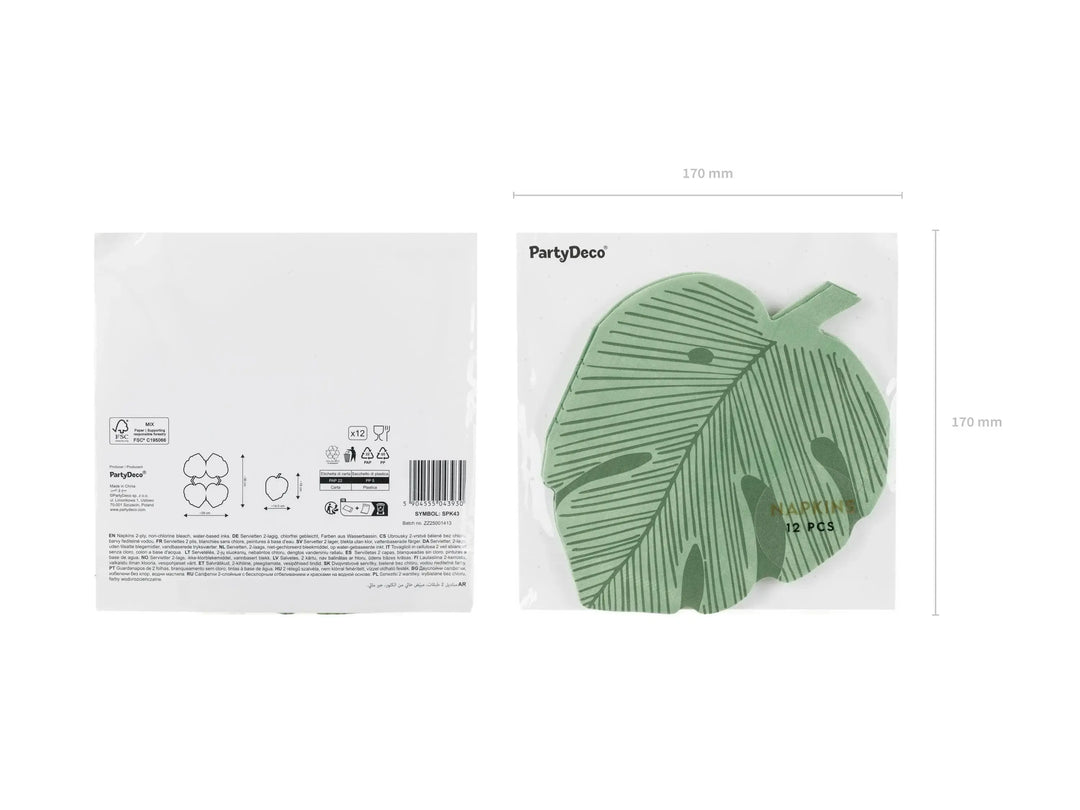 Tropical Leaf Napkins - Monstera Leaf Shaped Paper Napkins - Green Jungle Theme Birthday Party Tableware - Wild One Party Decor - Pack Of 12 - Jolie Fete UK