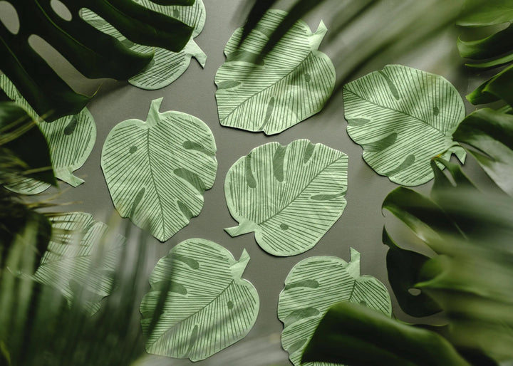 Tropical Leaf Napkins - Monstera Leaf Shaped Paper Napkins - Green Jungle Theme Birthday Party Tableware - Wild One Party Decor - Pack Of 12 - Jolie Fete UK