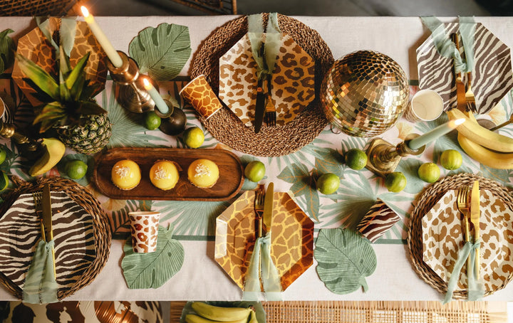 Tropical Leaves Table Runner - Jungle Party Table Cover - Green Nonwoven Runner - First Birthday Decor - Wild One Theme - Safari Party Table - Jolie Fete UK
