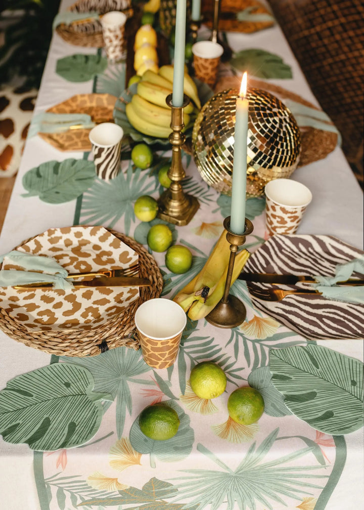 Tropical Leaves Table Runner - Jungle Party Table Cover - Green Nonwoven Runner - First Birthday Decor - Wild One Theme - Safari Party Table - Jolie Fete UK