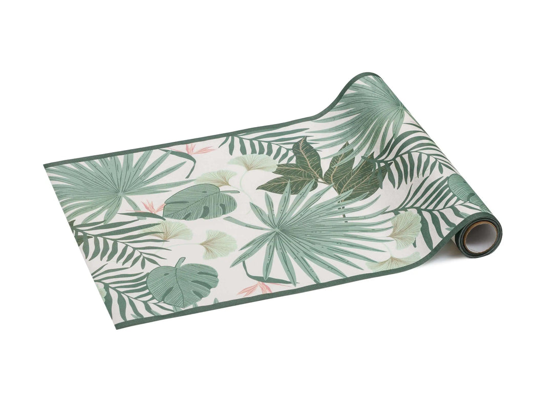 Tropical Leaves Table Runner - Jungle Party Table Cover - Green Nonwoven Runner - First Birthday Decor - Wild One Theme - Safari Party Table - Jolie Fete UK