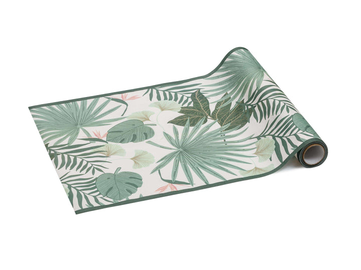 Tropical Leaves Table Runner - Jungle Party Table Cover - Green Nonwoven Runner - First Birthday Decor - Wild One Theme - Safari Party Table - Jolie Fete UK