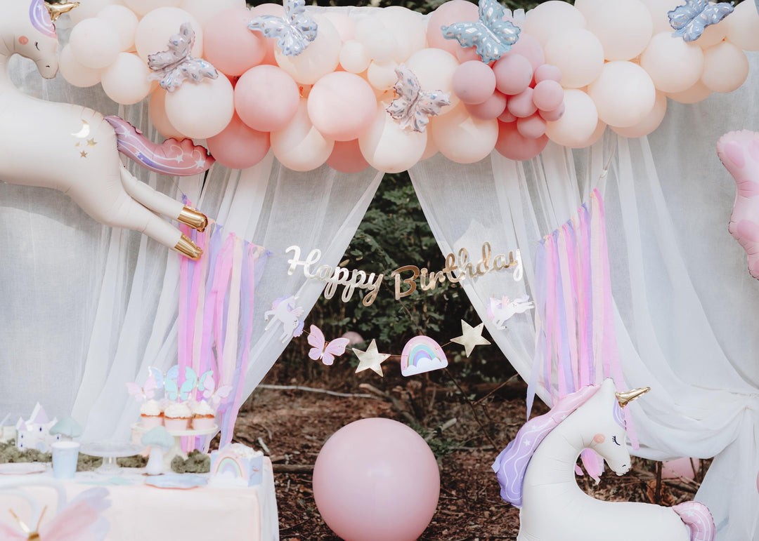Unicorn Happy Birthday Banner With Ribbons - Gold Garland With Lilac, Pink & Cream Tassels - Unicorn Party-Unicorn Birthday Decorations-2.3m - Jolie Fete UK