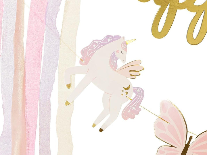 Unicorn Happy Birthday Banner With Ribbons - Gold Garland With Lilac, Pink & Cream Tassels - Unicorn Party-Unicorn Birthday Decorations-2.3m - Jolie Fete UK