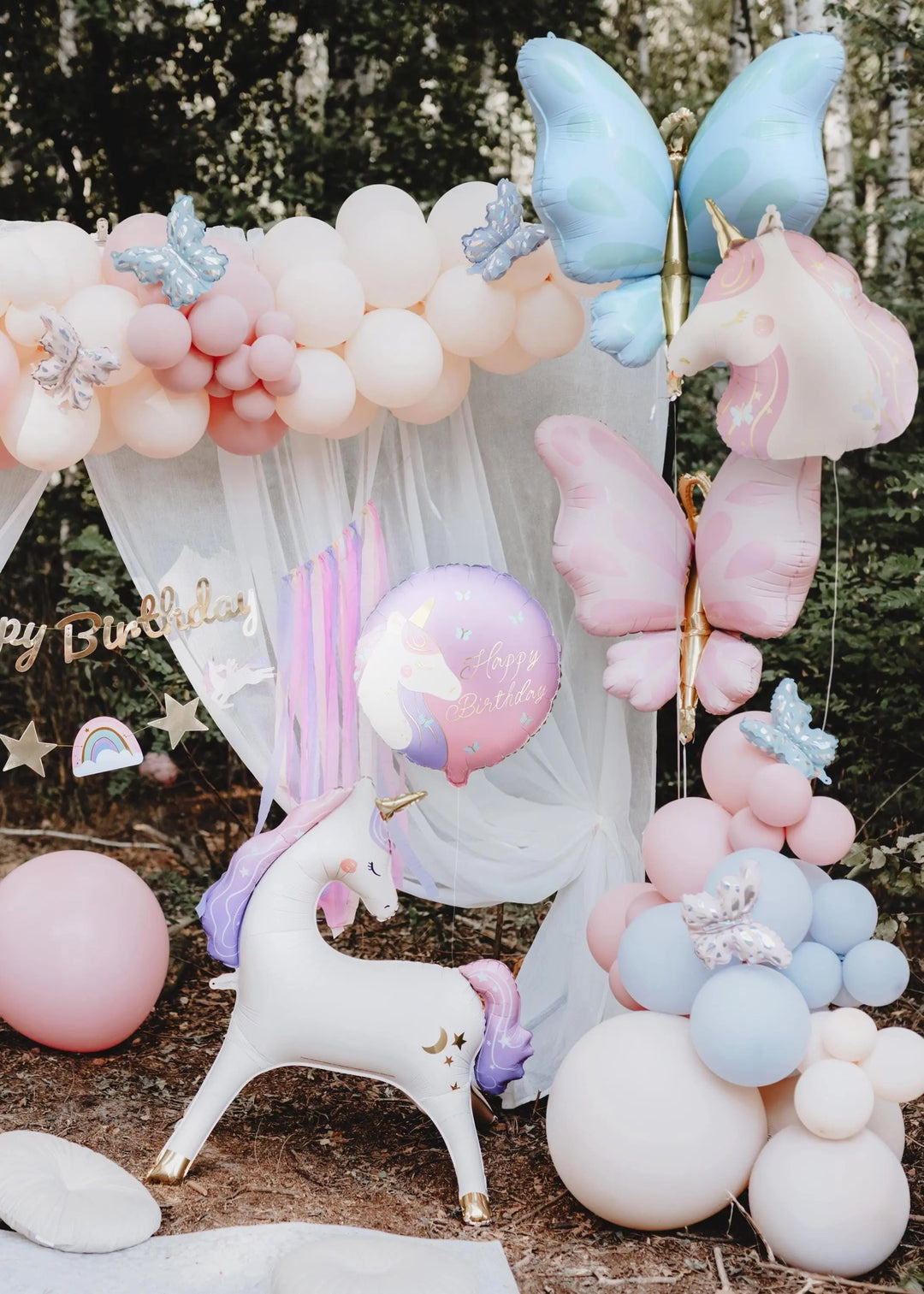 Unicorn Happy Birthday Foil Balloon - Unicorn Balloons -Lilac & Pink With Gold Lettering-Unicorn Birthday Decorations-Unicorn Party Supplies - Jolie Fete UK