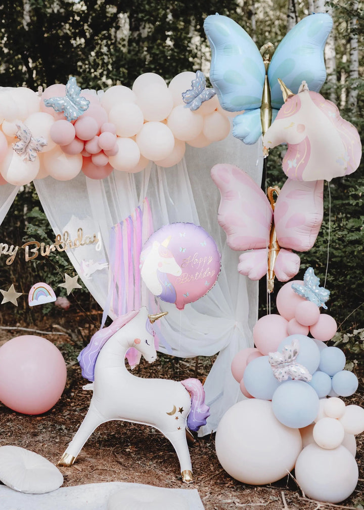 Unicorn Happy Birthday Foil Balloon - Unicorn Balloons -Lilac & Pink With Gold Lettering-Unicorn Birthday Decorations-Unicorn Party Supplies - Jolie Fete UK