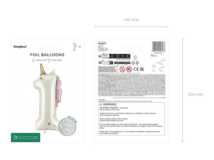 Unicorn Balloons-Unicorn Number 1 Balloon-Giant 36" Cream & Holographic Foil Balloon-Unicorn Birthday Decorations-Large 1st Birthday Balloon - Jolie Fete UK