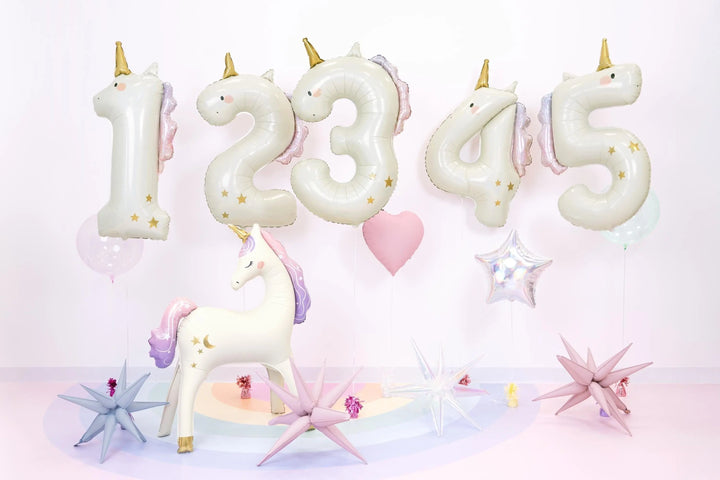 Unicorn Balloons-Unicorn Number 1 Balloon-Giant 36" Cream & Holographic Foil Balloon-Unicorn Birthday Decorations-Large 1st Birthday Balloon - Jolie Fete UK