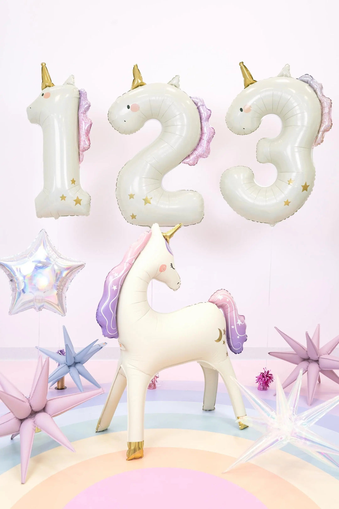 Unicorn Balloons-Unicorn Number 1 Balloon-Giant 36" Cream & Holographic Foil Balloon-Unicorn Birthday Decorations-Large 1st Birthday Balloon - Jolie Fete UK