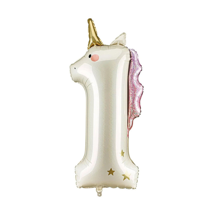 Unicorn Balloons-Unicorn Number 1 Balloon-Giant 36" Cream & Holographic Foil Balloon-Unicorn Birthday Decorations-Large 1st Birthday Balloon - Jolie Fete UK
